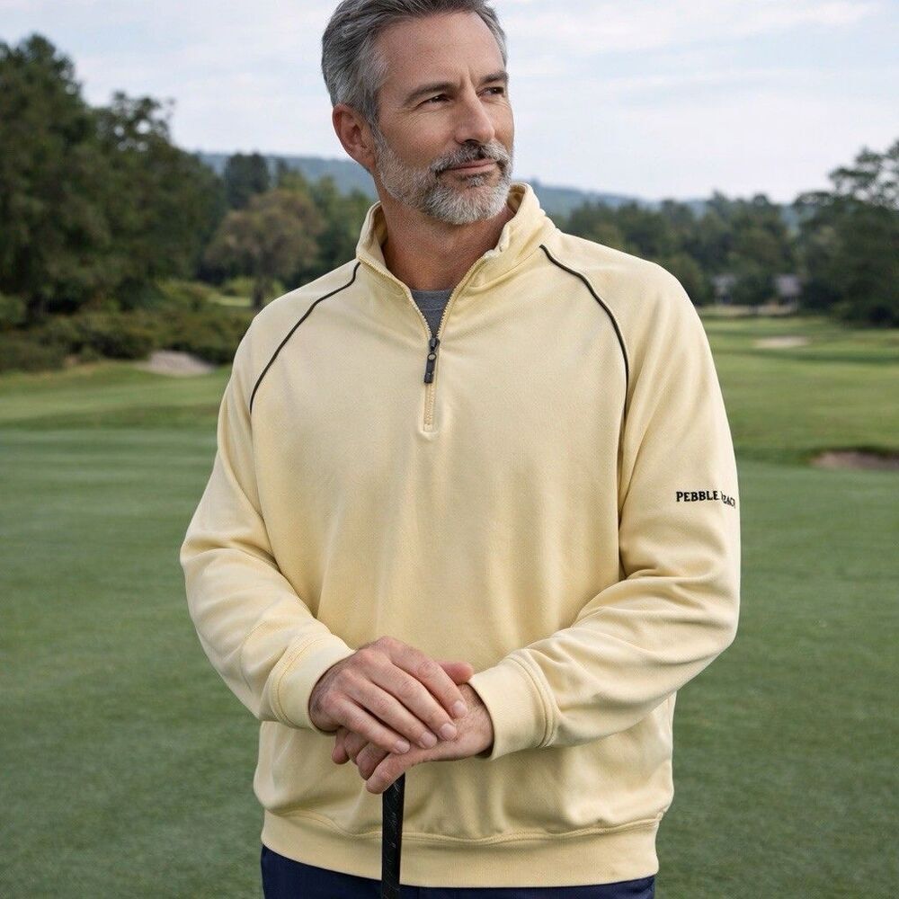 Pebble Beach Men’s Golf Quarter Zip Pullover Yellow Long Sleeve Size L